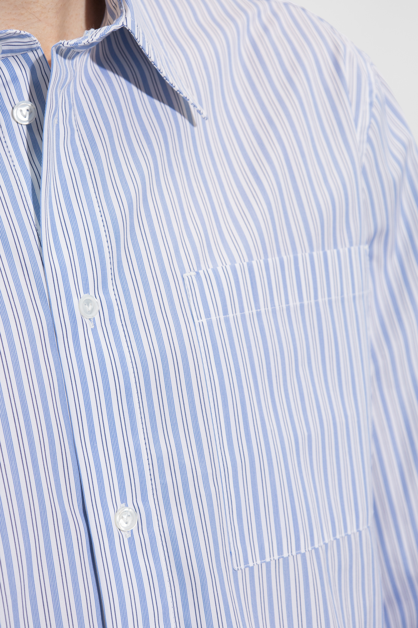 【関税送料込】★BOTTEGA VENETA★ストライプ コットン Tシャツ ソープストーン/ブルー/ホワイトダブルレイヤー ストライプ